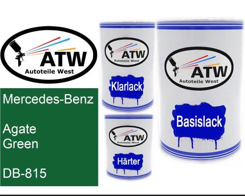 Mercedes-Benz, Agate Green, DB-815: 500ml Lackdose + 500ml Klarlack + 250ml Härter - Set, von ATW Autoteile West.